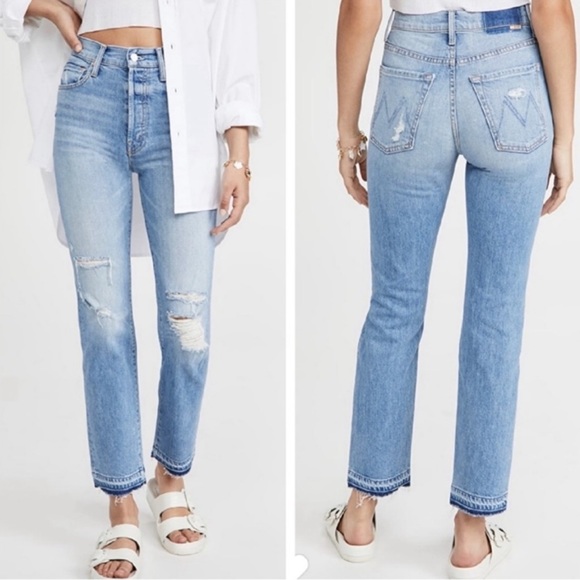 MOTHER SUPERIOR High Waisted Hiker Hover Jeans Undone Hem Distressed 28 - Picture 2 of 15